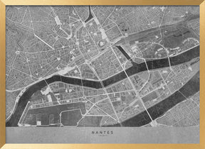 Gray vintage map of Nantes downtown France Poster