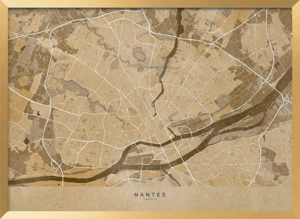 Sepia vintage map of Nantes France Poster