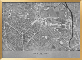 Gray vintage map of Montpellier downtown France Poster