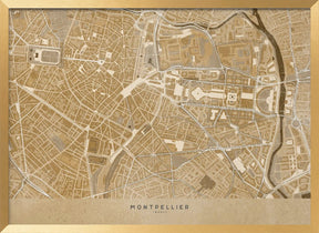 Sepia vintage map of Montpellier downtown France Poster