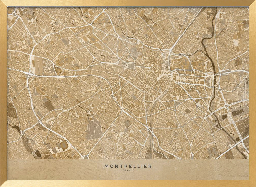 Sepia vintage map of Montpellier France Poster