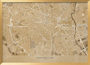 Sepia vintage map of Montpellier France Poster