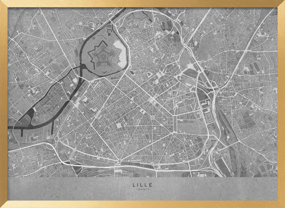 Gray vintage map of Lille downtown France Poster