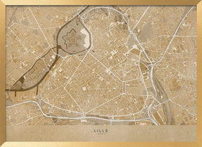 Sepia vintage map of Lille downtown France Poster