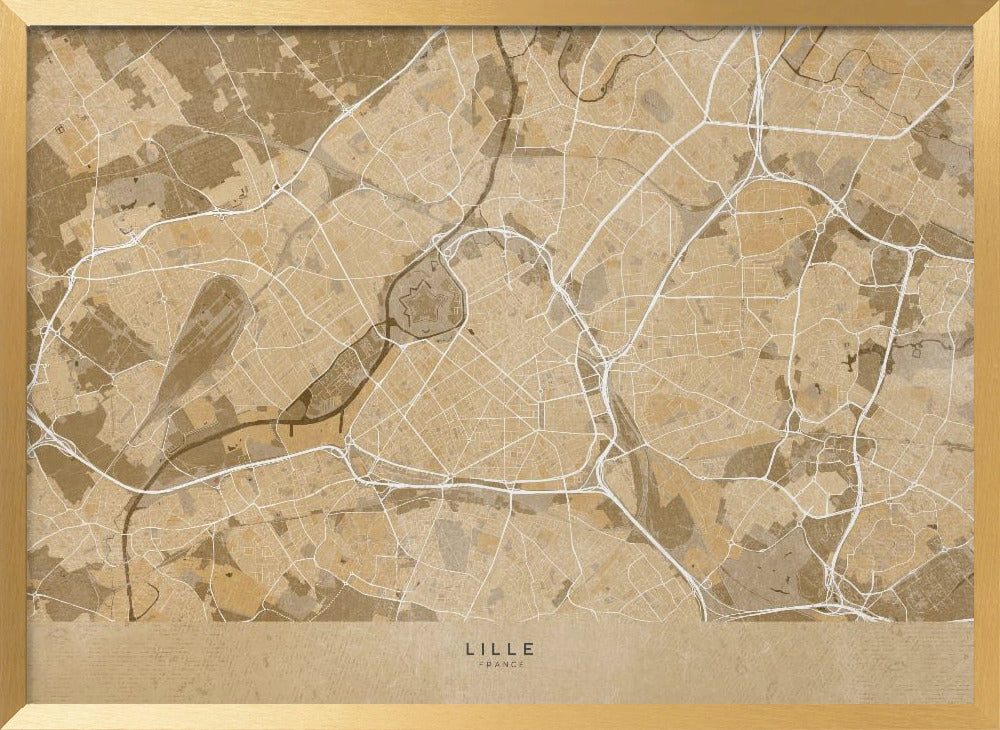 Sepia vintage map of Lille France Poster