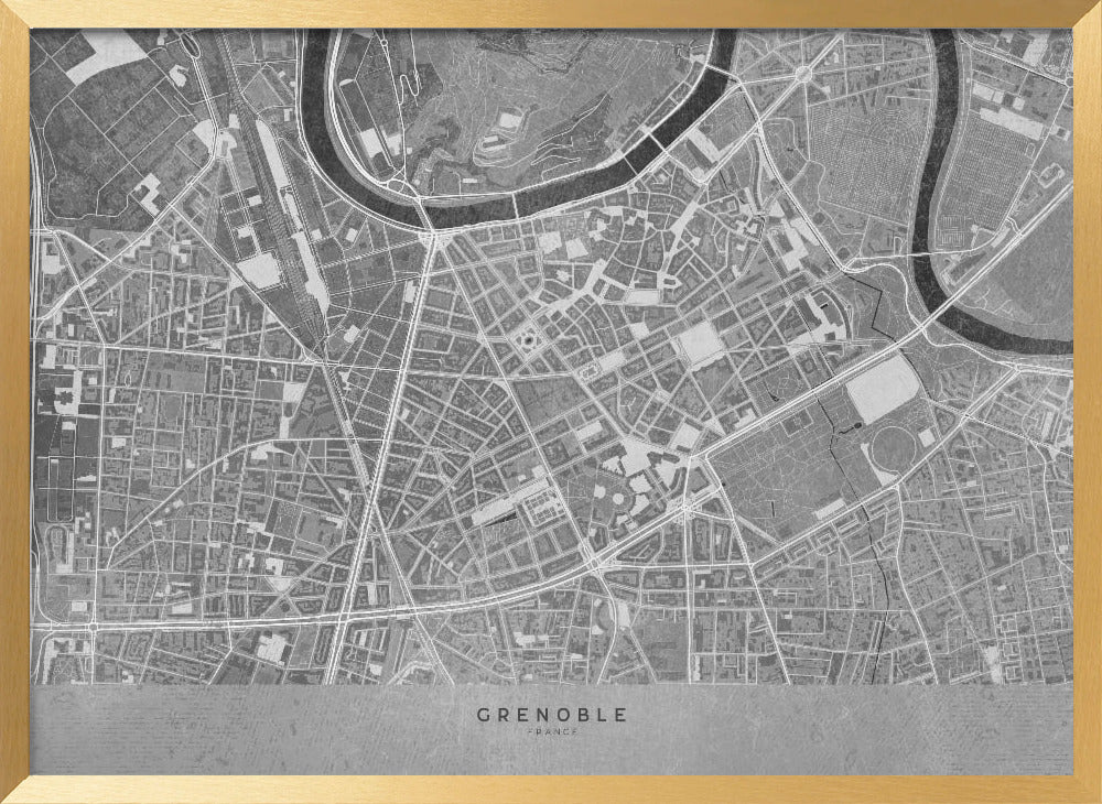 Gray vintage map of Grenoble downtown France Poster