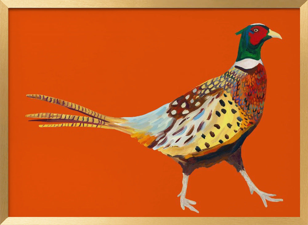 Strutting Pheasant On Orange Poster