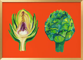 Artichokes On Orange Poster