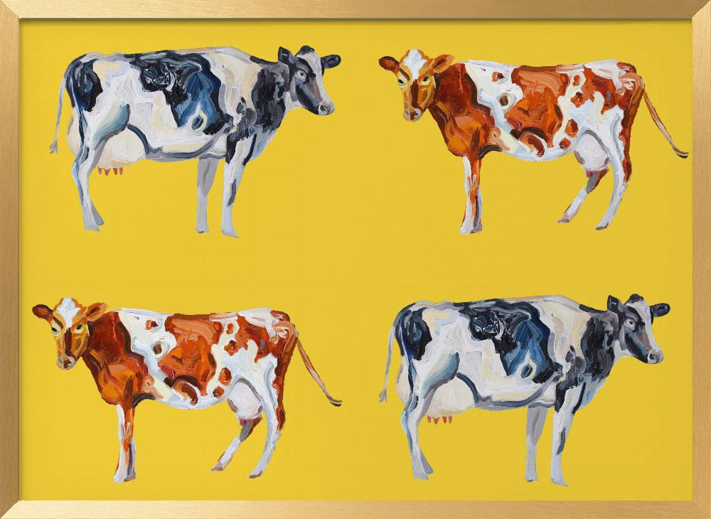 Cow Art On Yellow Poster