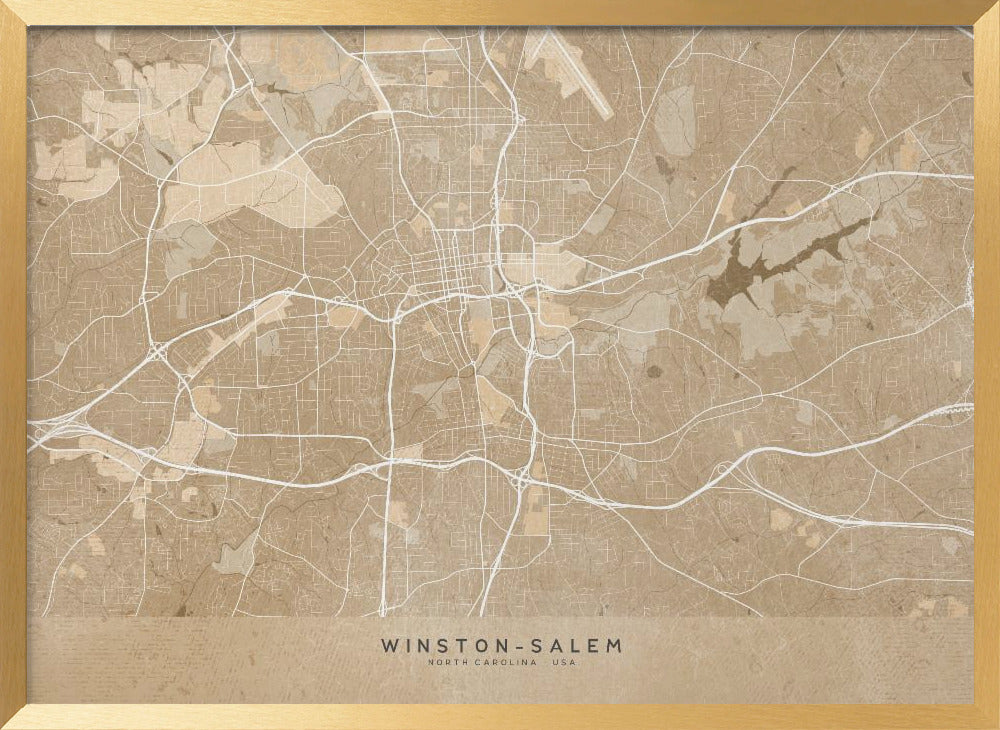 Map of Winston Salem (NC, USA) in sepia vintage style Poster