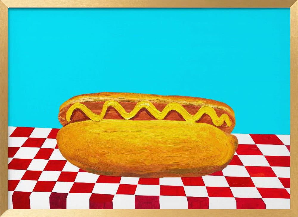 Hot Dog With Mustard Red Check Blue Poster