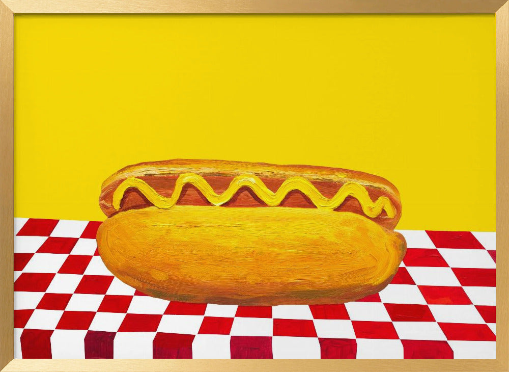 Hot Dog With Mustard Red Check Yellow Poster