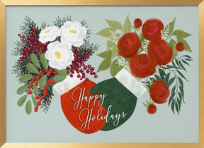 Floral mittens Happy holidays in mint Poster