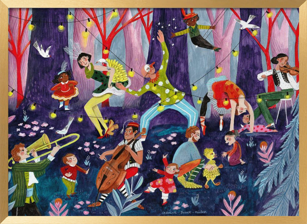 Circus performers and children in the forest Poster