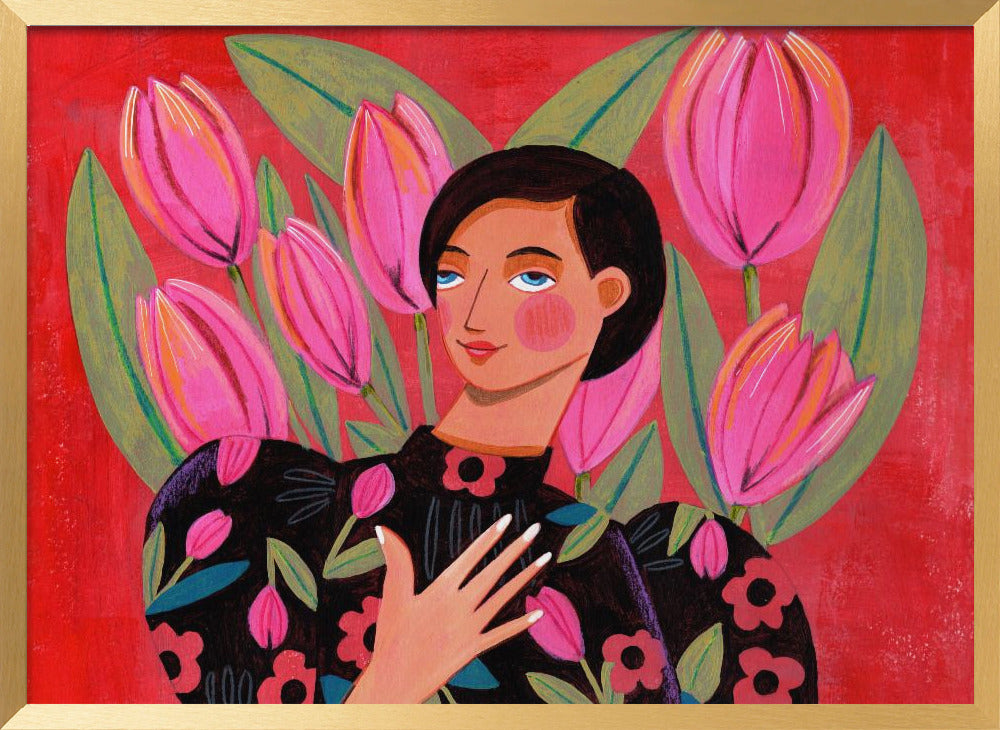 Abstract Modern Portrait Woman with Tulips Poster