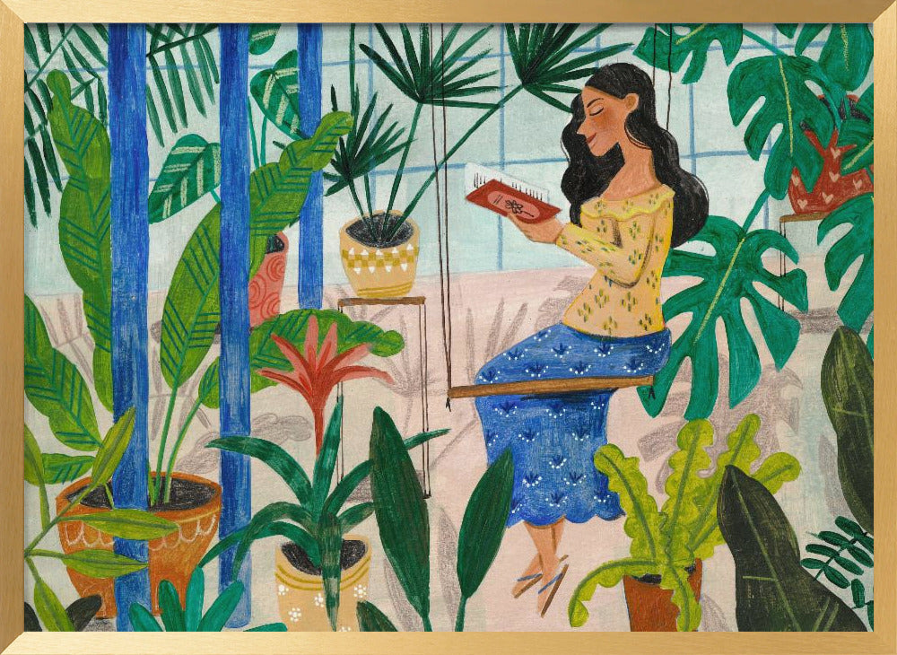 Reading in the Tropical Greenhouse Poster