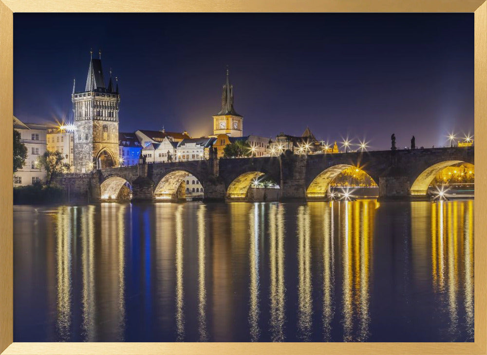 Night impression of Charles Bridge with Old Town Bridge Tower Poster