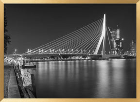 ROTTERDAM Erasmus Bridge with Willemskade by night | Monochrome Poster