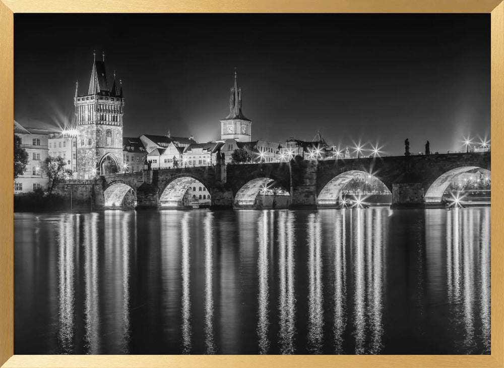 Night impression of Charles Bridge in Prague - Monochrome Poster