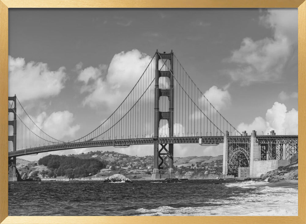 GOLDEN GATE BRIDGE Baker Beach Panoramic View | Monochrome Poster