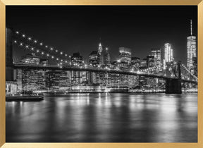 MANHATTAN SKYLINE &amp; BROOKLYN BRIDGE Idyllic Nightscape - Monochrome Panoramic Poster