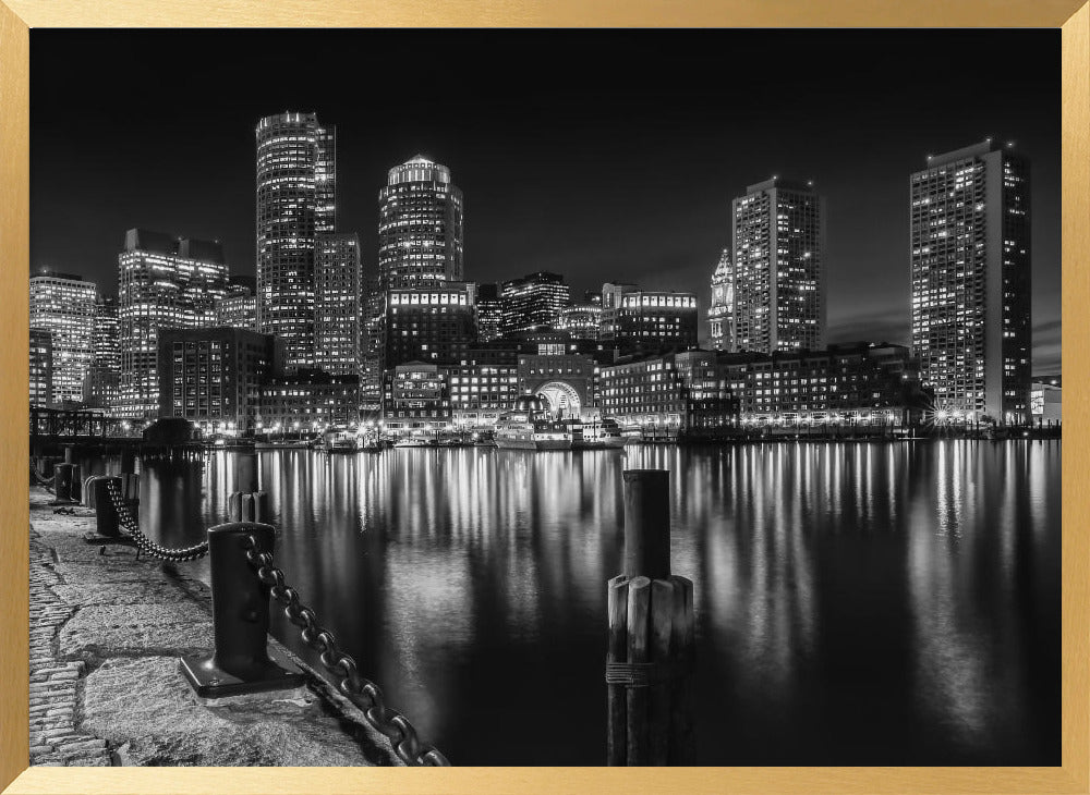 BOSTON Fan Pier Park &amp; Skyline at night - monochrome Poster