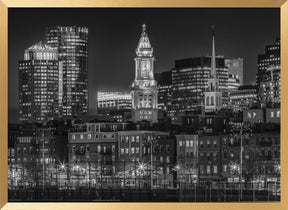 BOSTON Monochrome evening skyline of North End &amp; Financial District Poster