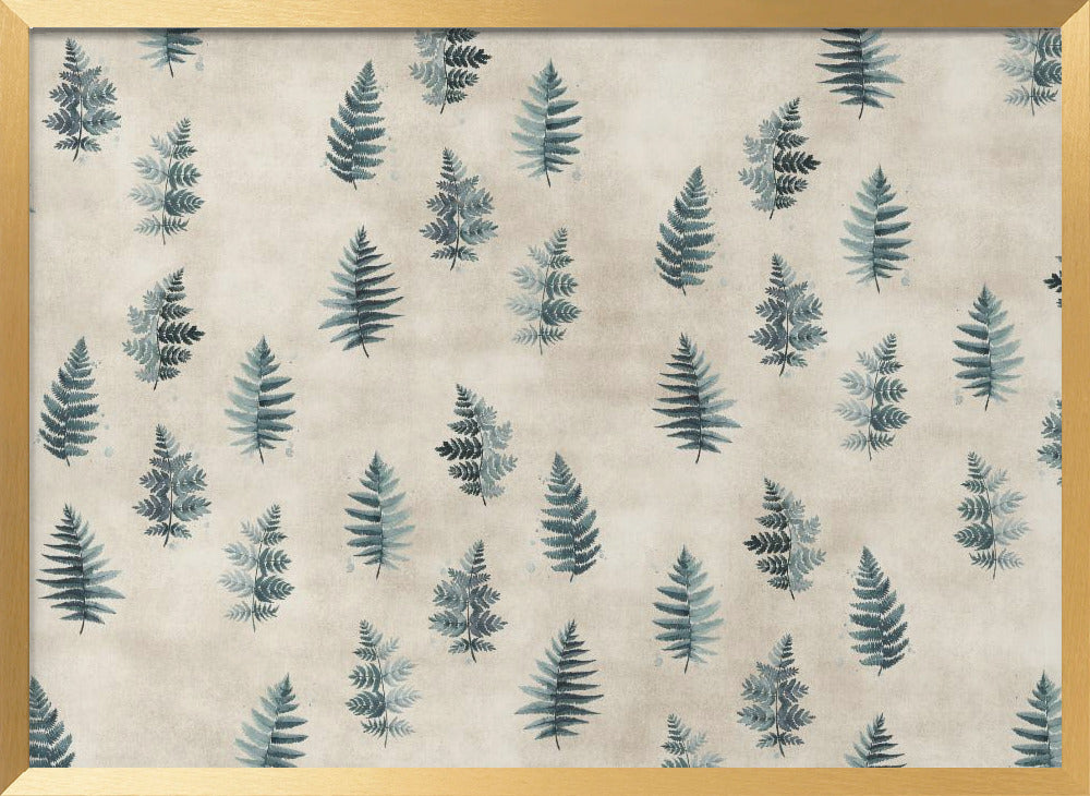 Teal watercolor ferns placed pattern Poster