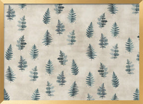 Teal watercolor ferns placed pattern Poster