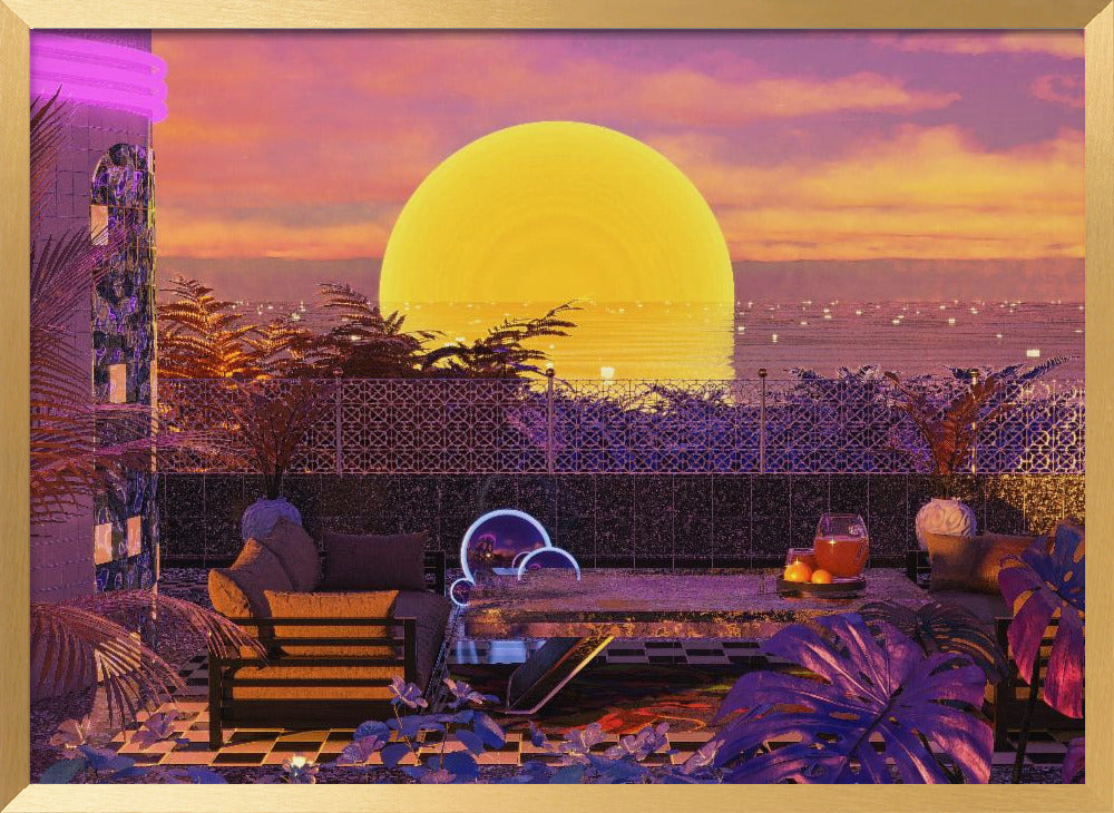 Retro Futurism Vaporwave Sunset Poster