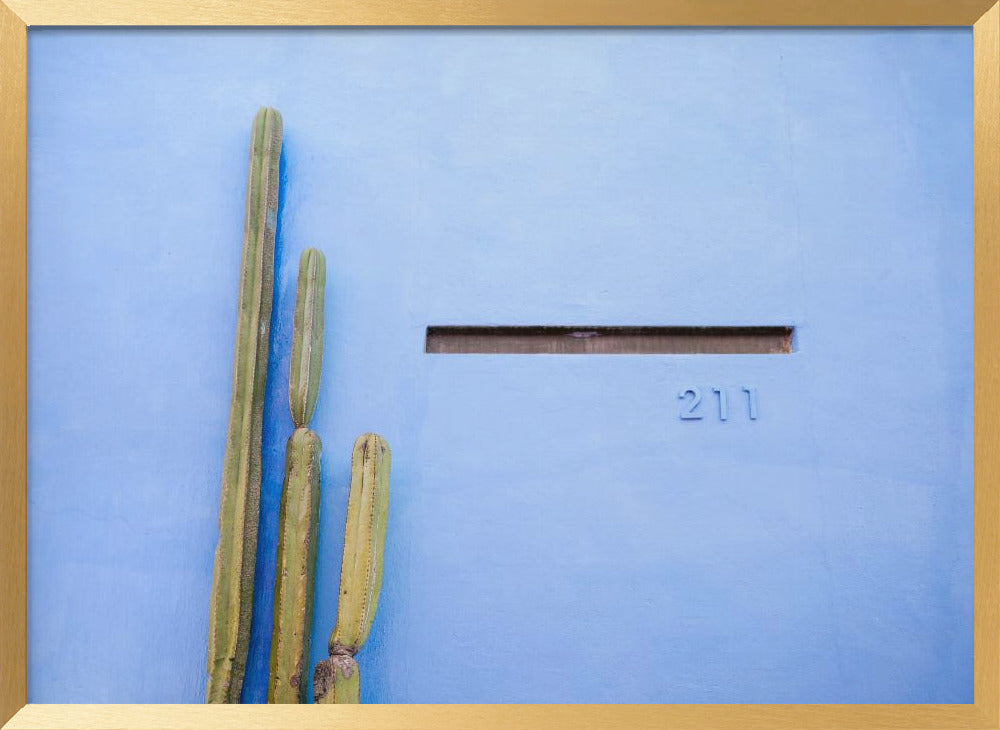 Tall Cacti on Blue | Oaxaca Mexico Travel Poster