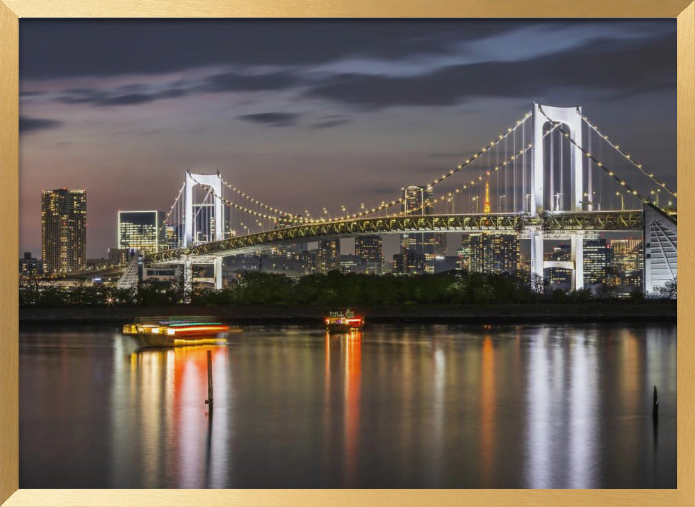 Gorgeous Rainbow Bridge and Tokyo Skyline at sunset - Panorama Poster