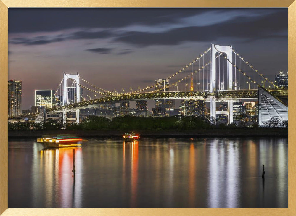 Gorgeous Rainbow Bridge and Tokyo Skyline at sunset Poster