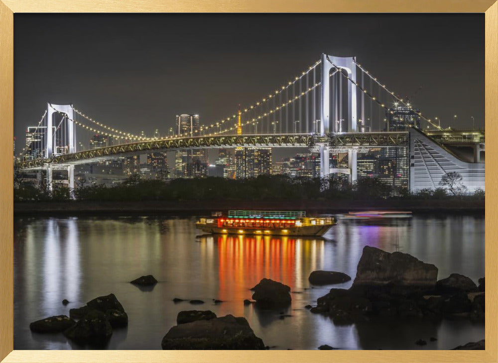 Striking Rainbow Bridge with Tokyo Skyline in the evening - Panorama Poster