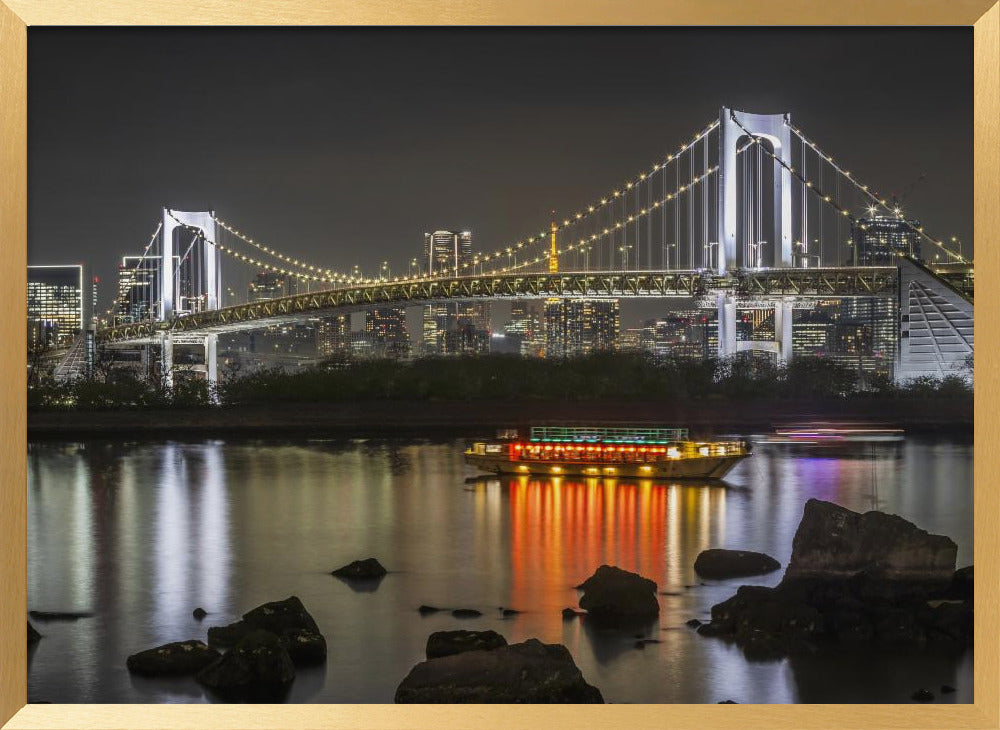 Gorgeous Rainbow Bridge with Tokyo Skyline in the evening Poster