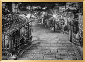 Ninen-zaka in historic Kyoto in the evening - monochrome Poster