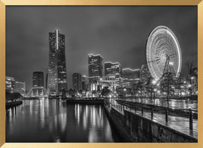 Dazzling Yokohama skyline at night - monochrome Poster