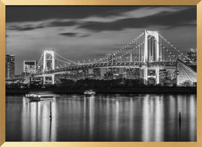 Gorgeous Rainbow Bridge and Tokyo Skyline at sunset - monochrome Poster