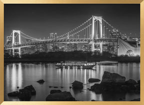 Striking Rainbow Bridge with Tokyo Skyline in the evening - monochrome panorama Poster