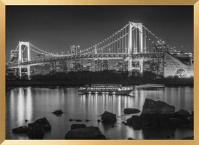 Charming Rainbow Bridge with Tokyo Skyline in the evening - monochrome panorama Poster