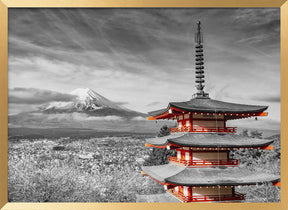 Magnificent view of Mount Fuji with Chureito Pagoda - colorkey Poster