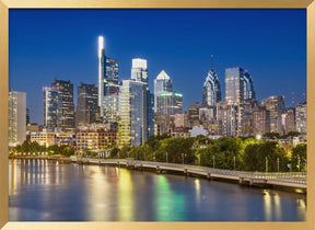 View of downtown Philadelphia from the South Street Bridge in the evening Poster