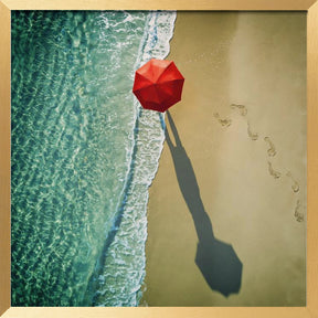 Red Beach Umbrella Poster