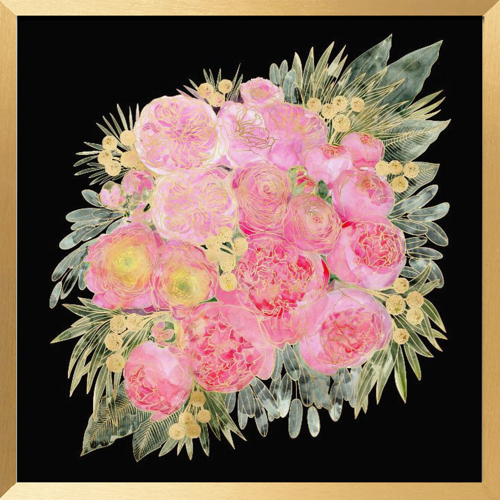 Rehka floral bouquet in light pink watercolor and black Poster