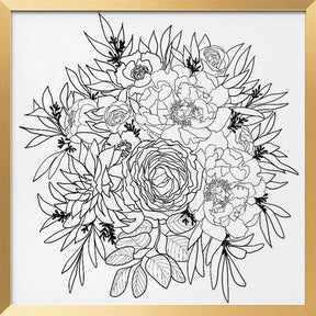 Nanette flower bouquet in black and white Poster