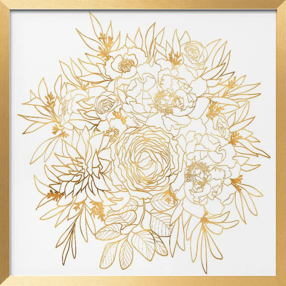 Nanette line art bouquet in gold Poster