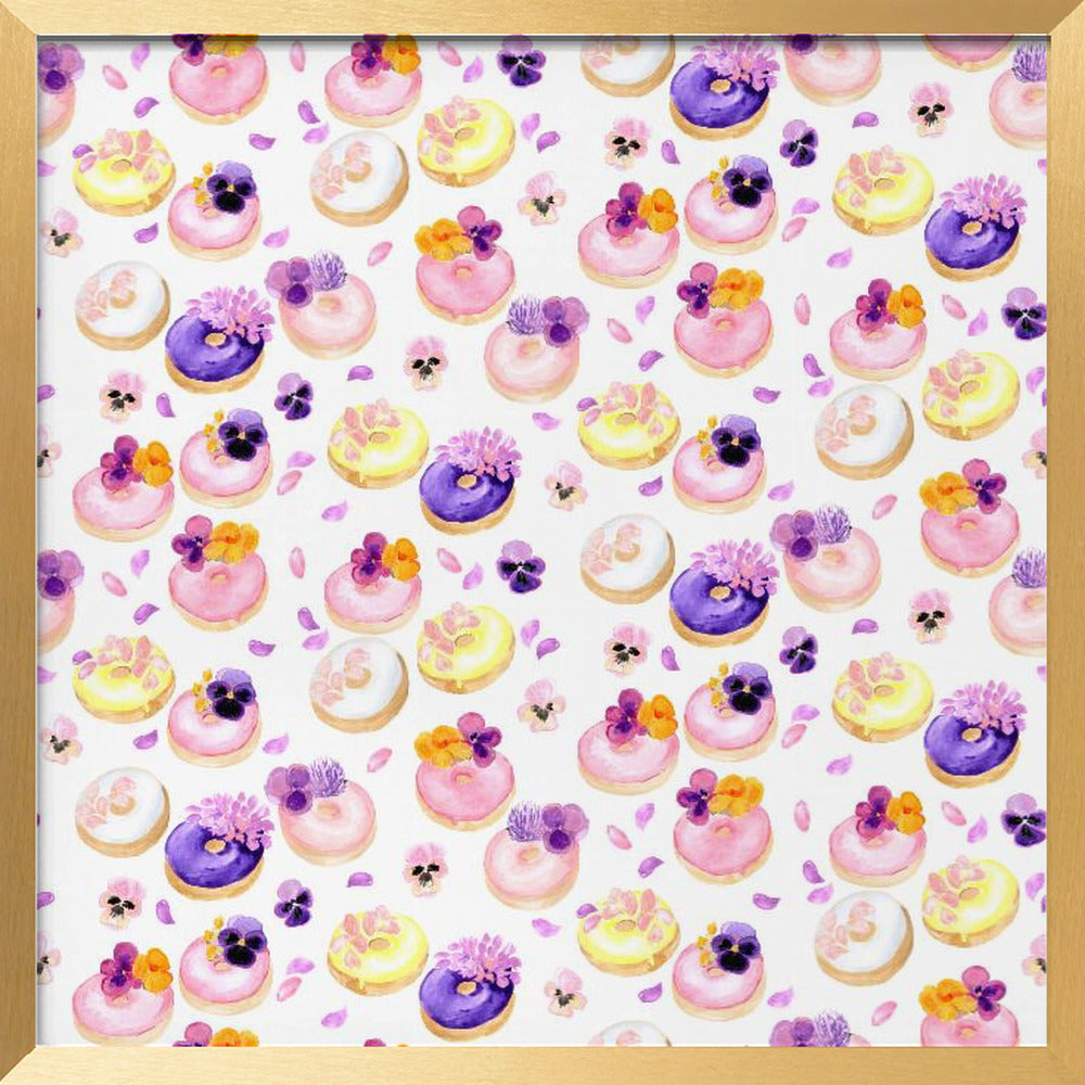 Floral watercolor donuts pattern Poster