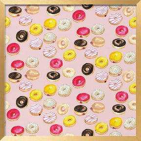 Watercolor donuts pattern in pink Poster