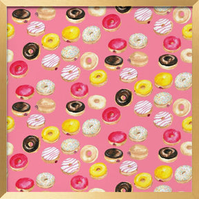 Watercolor donuts pattern in hot pink Poster