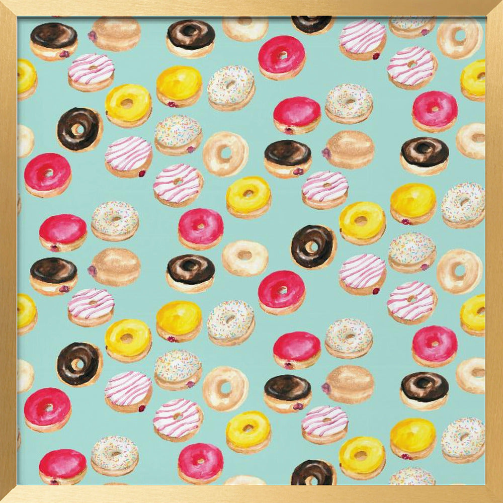 Watercolor donuts pattern in aqua Poster